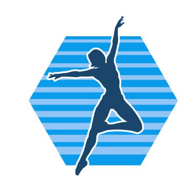 Zayıf kadın silueti dans ediyor ya da aerobik hareket yapıyor. Balerin silueti..