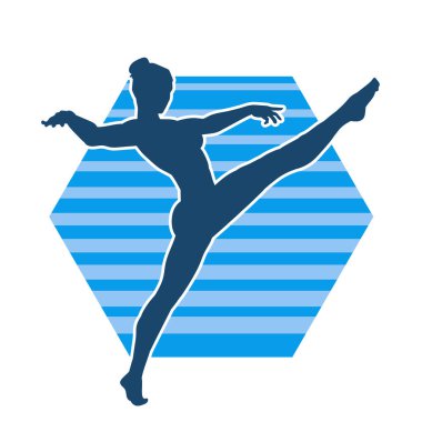 Zayıf kadın silueti dans ediyor ya da aerobik hareket yapıyor. Balerin silueti..