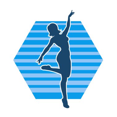 Zayıf kadın silueti dans ediyor ya da aerobik hareket yapıyor. Balerin silueti..