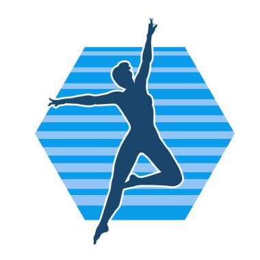 Zayıf kadın silueti dans ediyor ya da aerobik hareket yapıyor. Balerin silueti..