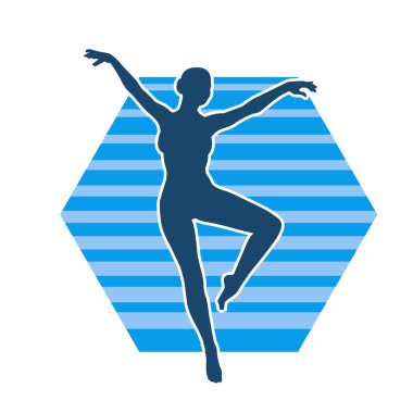 Zayıf kadın silueti dans ediyor ya da aerobik hareket yapıyor. Balerin silueti..