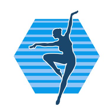 Zayıf kadın silueti dans ediyor ya da aerobik hareket yapıyor. Balerin silueti..