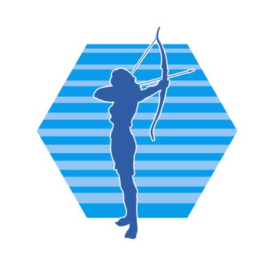 Dişi okçu bir dövüşçünün silueti ok ve yayla pozisyonunu alıyor..