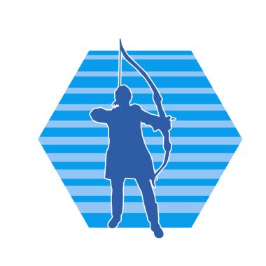 Dişi okçu bir dövüşçünün silueti ok ve yayla pozisyonunu alıyor..