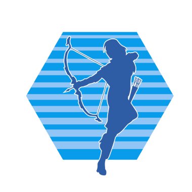 Dişi okçu bir dövüşçünün silueti ok ve yayla pozisyonunu alıyor..