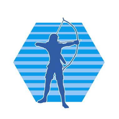 Dişi okçu bir dövüşçünün silueti ok ve yayla pozisyonunu alıyor..