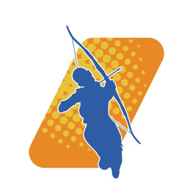 Dişi okçu bir dövüşçünün silueti ok ve yayla pozisyonunu alıyor..