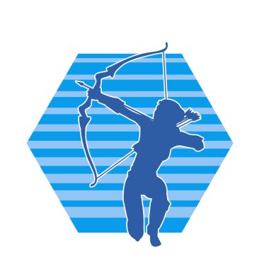 Dişi okçu bir dövüşçünün silueti ok ve yayla pozisyonunu alıyor..