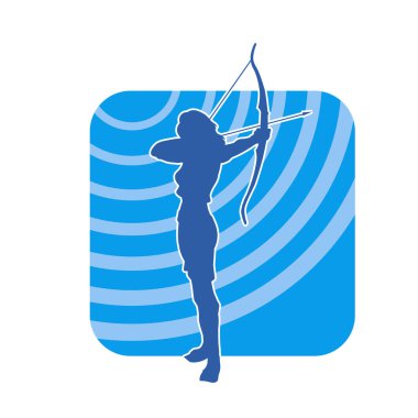 Dişi okçu bir dövüşçünün silueti ok ve yayla pozisyonunu alıyor..