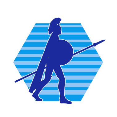 Zırh giyen ve zıpkın taşıyan bir kadın savaşçının silueti.