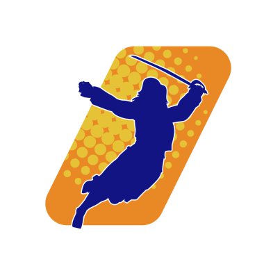 Kadın bir kılıç savaşçısı hareketinin silueti. Bıçakla saldıran bir kadının silüeti..