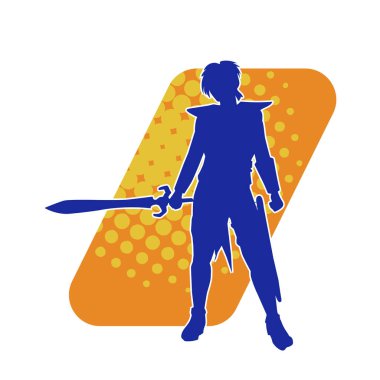 Ortaçağ kadın savaşçısının silueti kılıçlı poz veriyor..