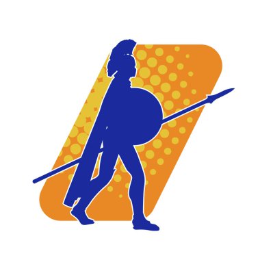 Zırh giyen ve zıpkın taşıyan bir kadın savaşçının silueti.