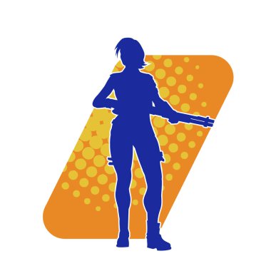 Uzun namlulu tüfek taşıyan bir kadın savaşçının silüeti. Silah taşıyan bir kadın dövüşçünün silueti.