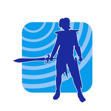 Ortaçağ kadın savaşçısının silueti kılıçlı poz veriyor..