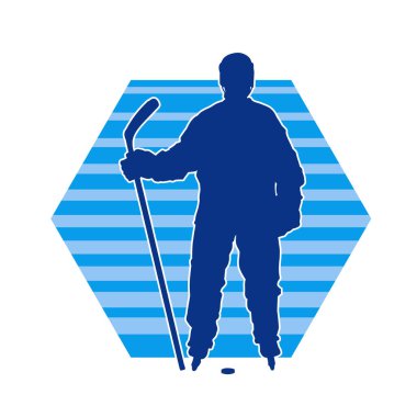 Erkek buz hokeyi oyuncusunun silueti hareket halinde.