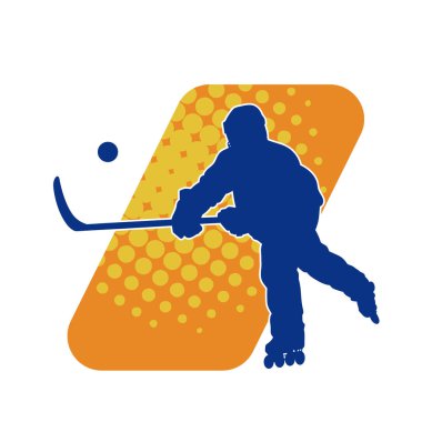 Erkek buz hokeyi oyuncusunun silueti hareket halinde.