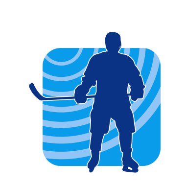 Erkek buz hokeyi oyuncusunun silueti hareket halinde.