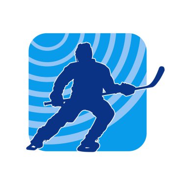 Erkek buz hokeyi oyuncusunun silueti hareket halinde.