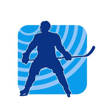 Erkek buz hokeyi oyuncusunun silueti hareket halinde.