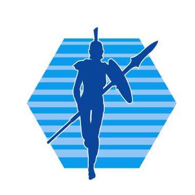 Zırhlı, mızrak ve zırhlı bir kadın savaşçının silueti..