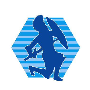 Savaş zırhlı bir erkek savaşçının silueti. Kılıç ve demir kalkan taşıyor..