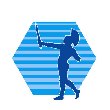 Zırhlı bir kadın savaşçının silueti kılıçla poz veriyor.