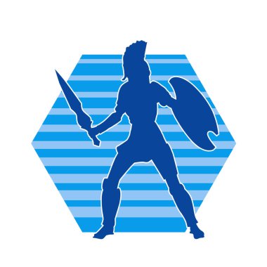 Savaş zırhlı bir erkek savaşçının silueti. Kılıç ve demir kalkan taşıyor..