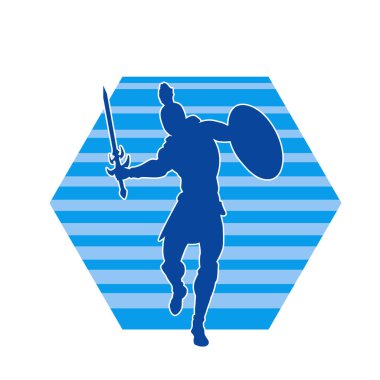 Savaş zırhlı bir erkek savaşçının silueti. Kılıç ve demir kalkan taşıyor..