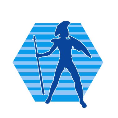 Zırhlı, mızrak ve zırhlı bir kadın savaşçının silueti..