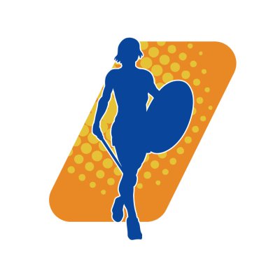 Savaş zırhlı bir kadın savaşçının silueti. Kılıç ve demir kalkan taşıyor..