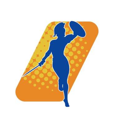 Savaş zırhlı bir kadın savaşçının silueti. Kılıç ve demir kalkan taşıyor..