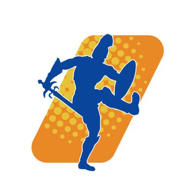 Romalı bir gladyatör askerin silueti. Kılıcı ve zırhı olan bir savaşçı duruşu..