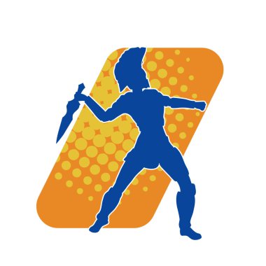 Romalı bir gladyatör silueti. Kılıçlı ve demir zırhlı bir savaşçı. Saldırı pozisyonu al..