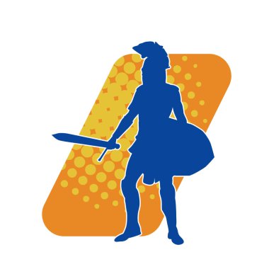 Romalı bir gladyatörün silueti Kılıcı ve demir kalkanı olan bir asker