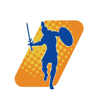 Romalı bir gladyatörün silueti Kılıcı ve demir kalkanı olan bir asker