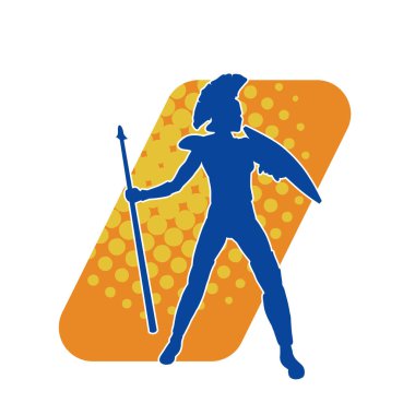 Romalı bir gladyatör askerin silüeti mızrak ve demir kalkanla savaşıyor.