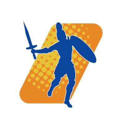 Romalı bir gladyatörün silueti Kılıcı ve demir kalkanı olan bir asker