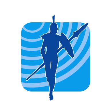 Zırhlı, mızrak ve zırhlı bir kadın savaşçının silueti..