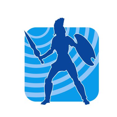 Savaş zırhlı bir erkek savaşçının silueti. Kılıç ve demir kalkan taşıyor..