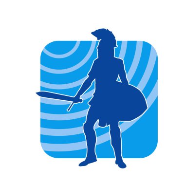 Savaş zırhlı bir erkek savaşçının silueti. Kılıç ve demir kalkan taşıyor..