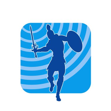 Savaş zırhlı bir erkek savaşçının silueti. Kılıç ve demir kalkan taşıyor..