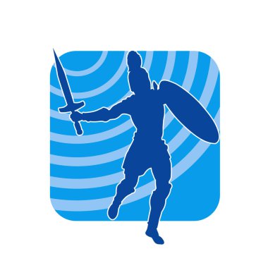 Savaş zırhlı bir erkek savaşçının silueti. Kılıç ve demir kalkan taşıyor..