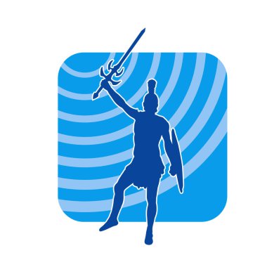 Savaş zırhlı bir erkek savaşçının silueti. Kılıç ve demir kalkan taşıyor..