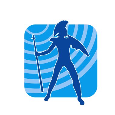 Zırhlı, mızrak ve zırhlı bir kadın savaşçının silueti..