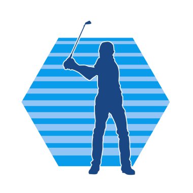 Çizgili arka planı olan bir erkek golf oyuncusunun silueti.