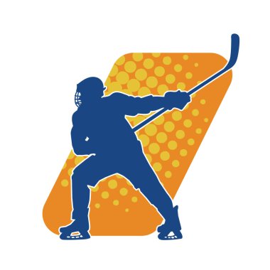 Kış hokeyi oynayan kadın bir oyuncunun silueti. Kar hokeyi oynayan bir kadının silueti..