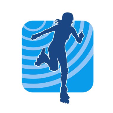 Paten kayan bir kadının silüeti. Sportif kadın silueti Tekerlekli sandalyede iyi eğlenceler.