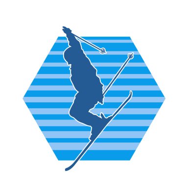 Kar sporu yapan insanların silueti. Kar kayağı yapan insanların silueti.