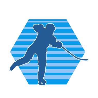 Kış hokeyi oynayan kadın bir oyuncunun silueti. Kar hokeyi oynayan bir kadının silueti..